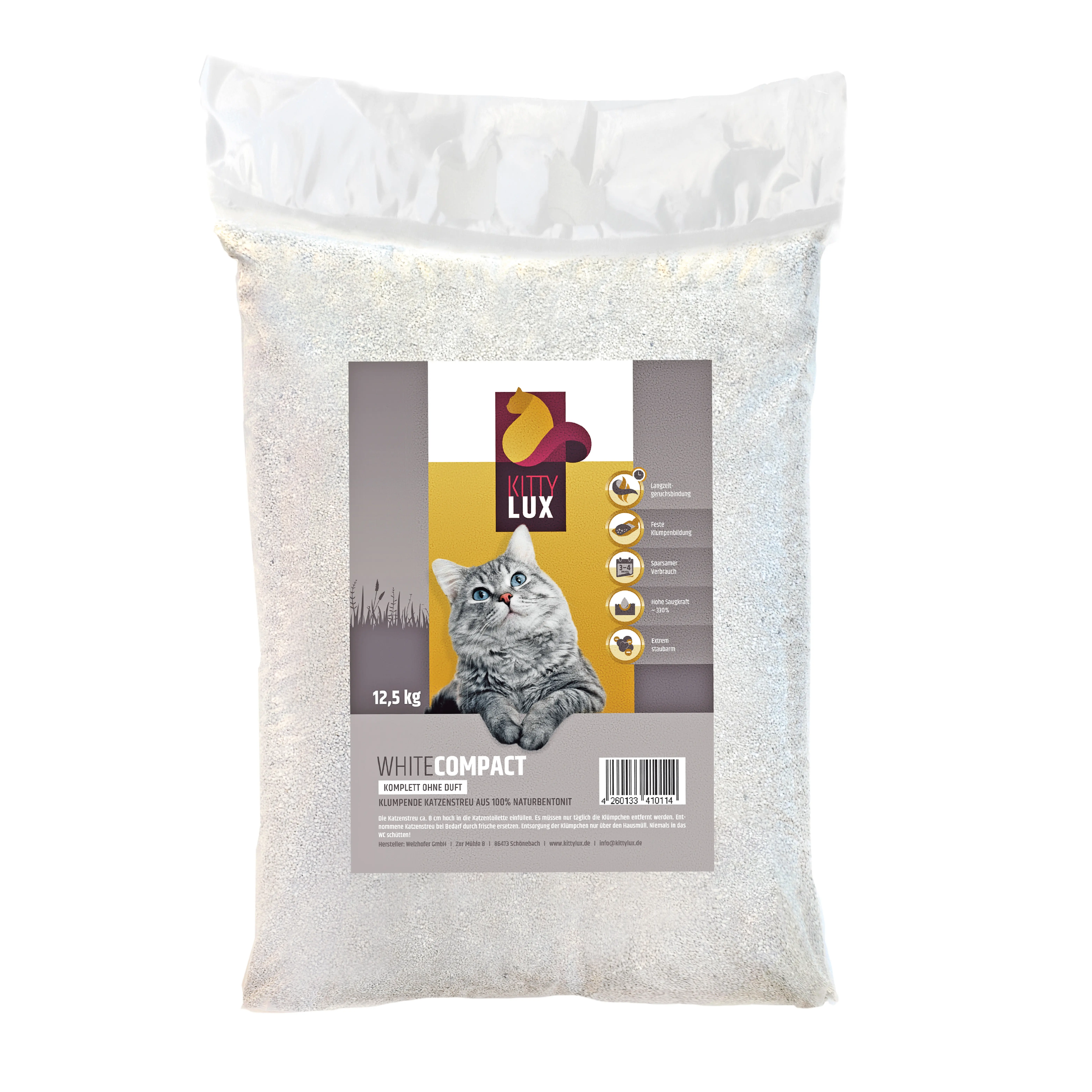 KittyLux Katzenstreu White Compact ohne Duft 2 x 12,5kg